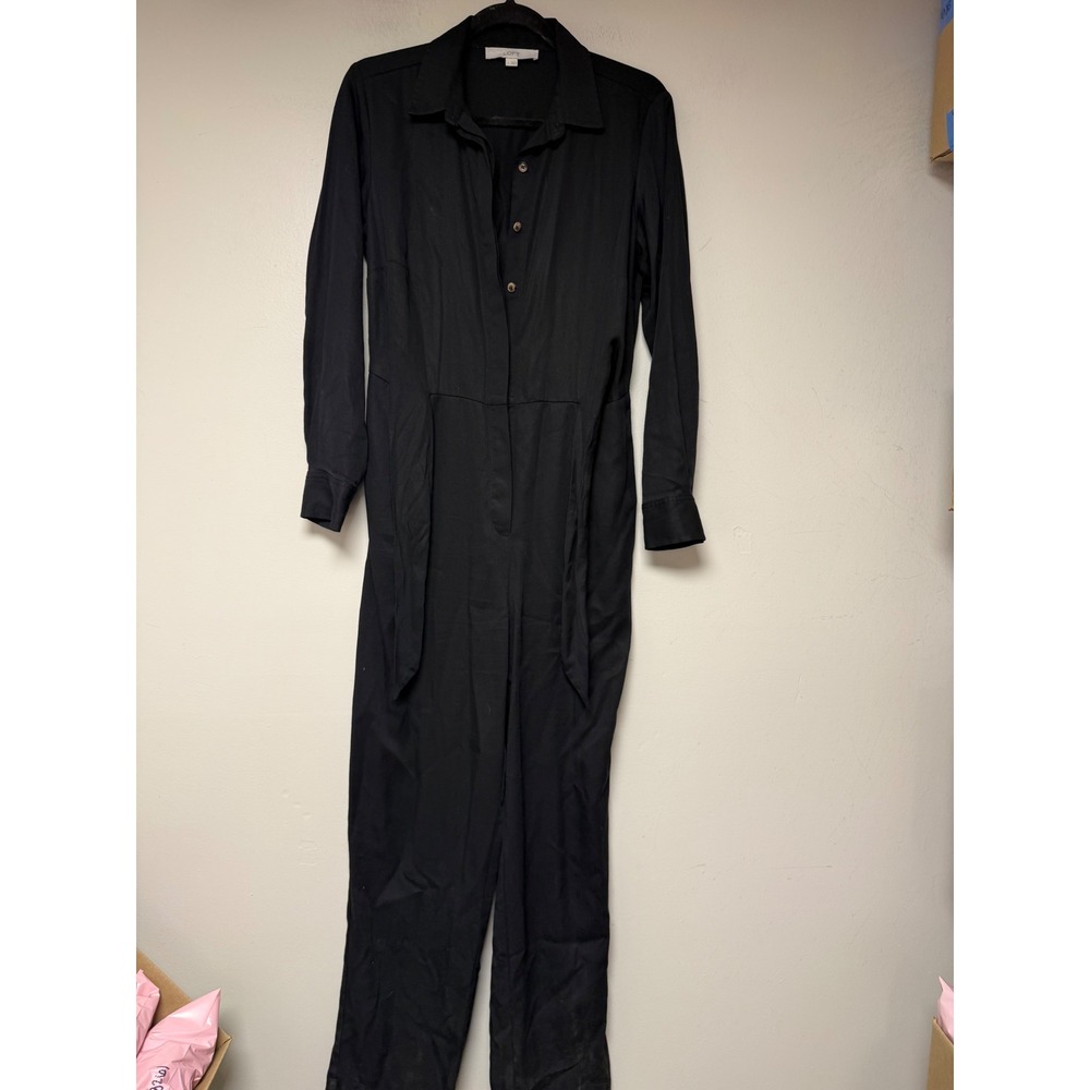 Loft Womens Black Long Sleeve Button Front Utility Jumpsuit Size 2 8263